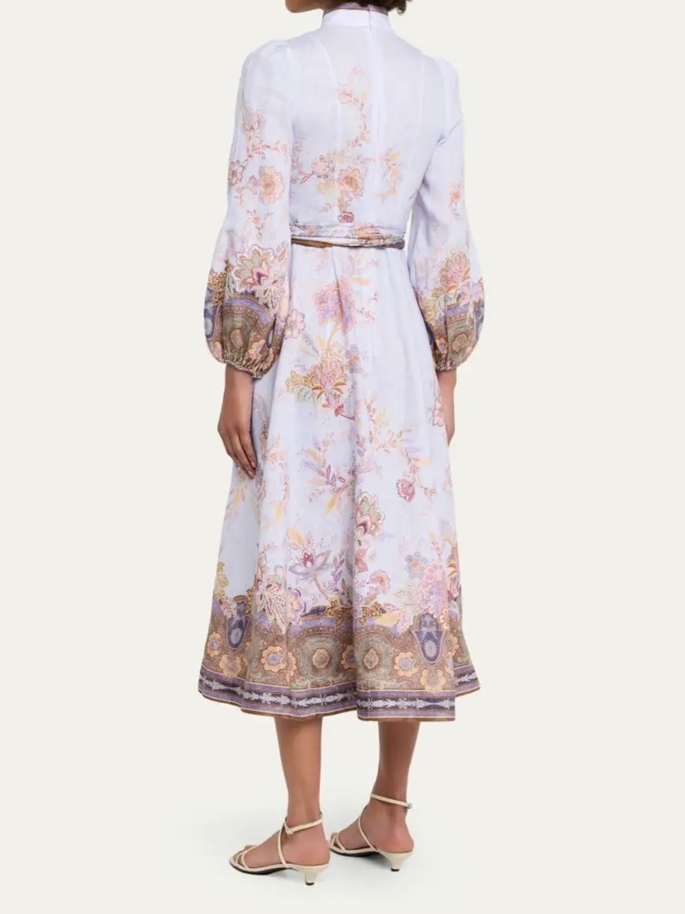 Zimmermann Lilac Floral-Print Long-Sleeve Midi Dress with Self-Tie Belt - Picture 3 of 12
